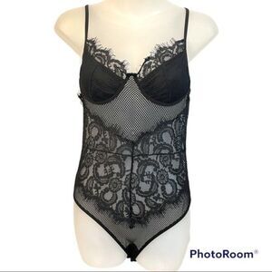 Women’s Black Lace & Fish Net Bodysuit